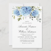 Elegante Waterverf Blauwe Hydrangea Bruiloft QR-co Kaart (Voorkant)