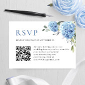 Elegante Waterverf Blauwe Hydrangea Bruiloft QR-co RSVP Kaartje