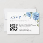 Elegante Waterverf Blauwe Hydrangea Bruiloft QR-co RSVP Kaartje (Voorkant)