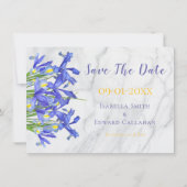Elegante Waterverf Blauwe Iris Bloem Marmer Save The Date (Voorkant)