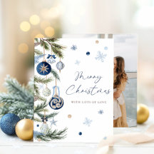 Elegante Waterverf Blauwe Kerstbal Foto