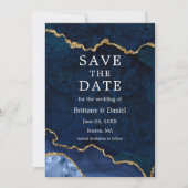Elegante Waterverf Blauwe Marmer Agate Geode Foto Save The Date (Voorkant)