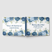 Elegante Waterverf Blauwe Rozen Bloemige Trouwdag Gastenboek (Volledig)