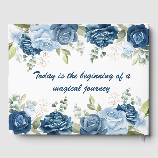 Elegante Waterverf Blauwe Rozen Bloemige Trouwdag Gastenboek (Achterkant)
