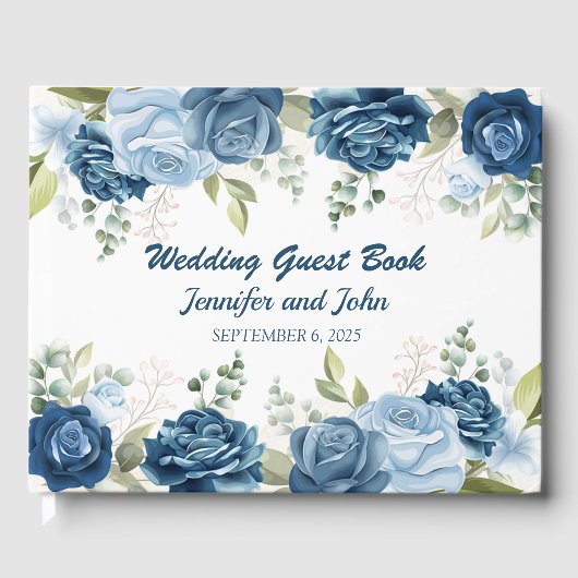 Elegante Waterverf Blauwe Rozen Bloemige Trouwdag Gastenboek (Voorkant)