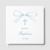 Elegante waterverf blauwe strik doop gastenboek (Voorkant)