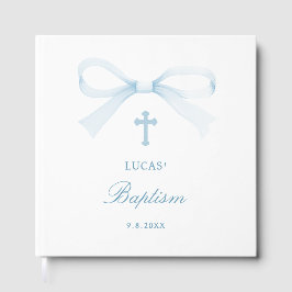 Elegante waterverf blauwe strik doop gastenboek