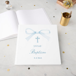 Elegante waterverf blauwe strik doop gastenboek