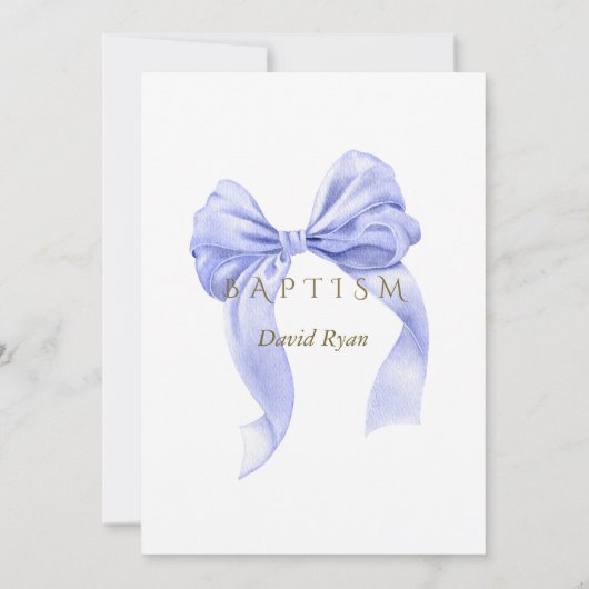 Elegante waterverf blauwe strik gouden jongensdoop kaart (Achterkant)