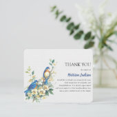 Elegante Waterverf Blauwe Tit & Blossom Begrafenis Bedankkaart (Staand voorkant)