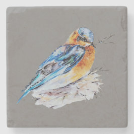 Elegante Waterverf Blauwe Vogel Natuur Stenen Onderzetter