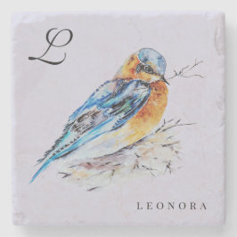 Elegante Waterverf Blauwe Vogel Personaliseer Stenen Onderzetter