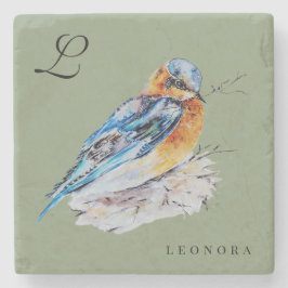 Elegante Waterverf Blauwe Vogel Personaliseer Stenen Onderzetter