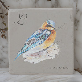 Elegante Waterverf Blauwe Vogel Personaliseer Stenen Onderzetter