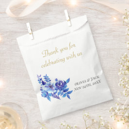 Elegante Waterverf Blauwe Wildbloemen Bruiloft Bedankzakje