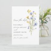 Elegante waterverf blauwe wilde bloem Save The Dat Date (Staand voorkant)