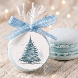Elegante Waterverf Blauwe Zilveren Winterwonderlan Ronde Sticker
