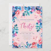 Elegante Waterverf Bloem 30e Verjaardag Blush Kaart (Voorkant)