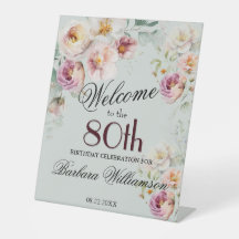 Elegante Waterverf Bloem 80ste Verjaardag Welkom