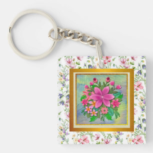 Elegante waterverf bloem botanische lente boeket sleutelhanger