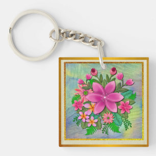 Elegante waterverf bloem botanische lente boeket sleutelhanger