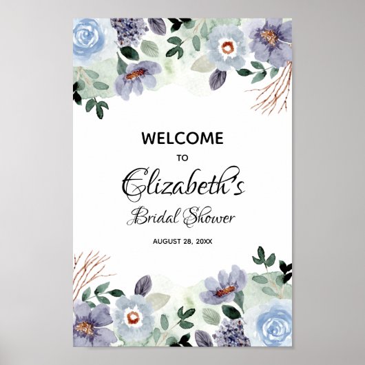 Elegante waterverf bloem bruiloft borrel bord poster (Voorkant)