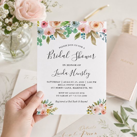 Elegante waterverf bloem bruiloft borrel kaart
