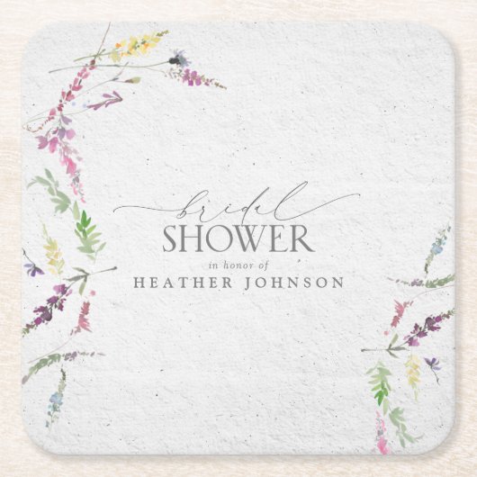 Elegante Waterverf Bloem Bruiloft Bridal Shower Kartonnen Onderzetters (Voorkant)