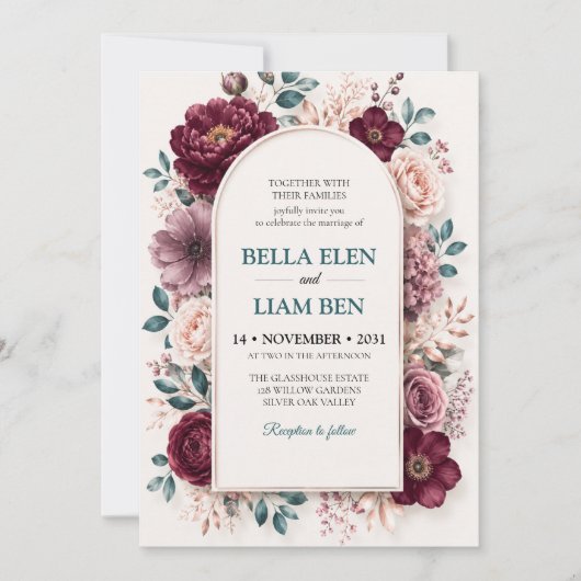 Elegante Waterverf Bloem Bruiloft Uitnodiging Temp (Voorkant)