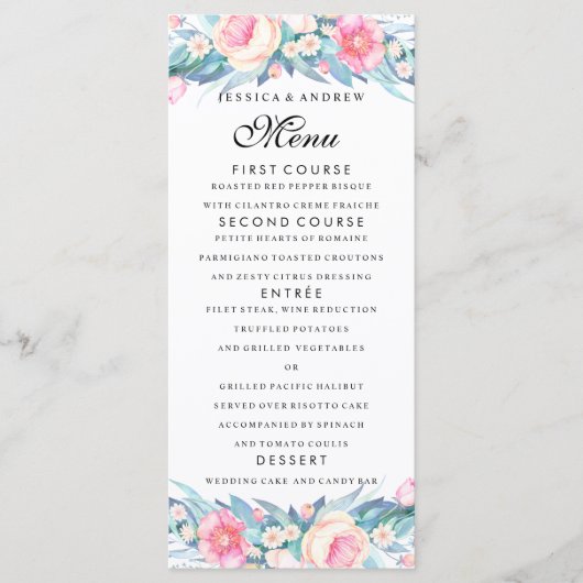 Elegante waterverf bloem bruiloftsmenu menu (Voorkant)