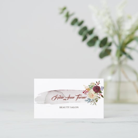 Elegante Waterverf Bloem Burgundy Afspraak Afsprakenkaartje (Staand voorkant)