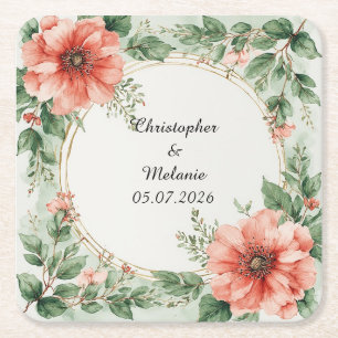 Elegante waterverf bloem frame kartonnen onderzetters