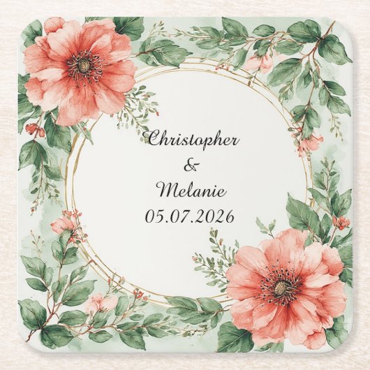 Elegante waterverf bloem frame  kartonnen onderzetters (Voorkant)