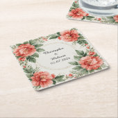 Elegante Waterverf Bloem Frame Kartonnen Onderzetters (Schuin)