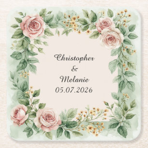 Elegante Waterverf Bloem Frame Kartonnen Onderzetters