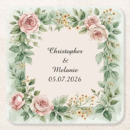 Elegante Waterverf Bloem Frame Kartonnen Onderzetters (Voorkant)