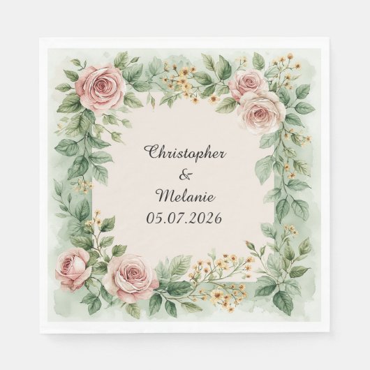 Elegante Waterverf Bloem Frame Servet (Voorkant)
