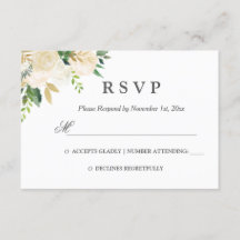 Elegante Waterverf Bloem Gouden Trouw RSVP