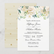 Elegante waterverf bloem gouden trouwuitnodiging
