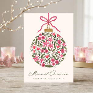 Elegante waterverf bloem Kerstbal Feestdagen Kaart