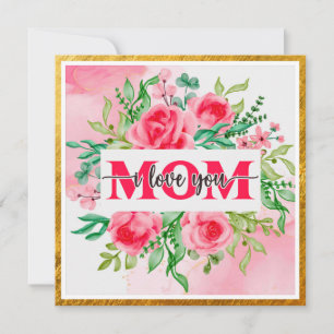Elegante waterverf bloem "MAMA IK HOU VAN JE" Moed Kaart