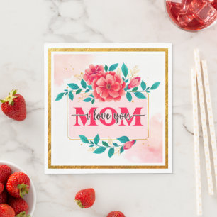 Elegante waterverf bloem "MAMA Ik hou van je" Moed Servet