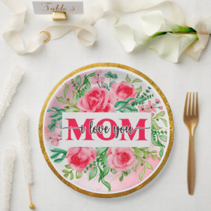 Elegante Waterverf Bloem "MAMA Ik Hou van Jou" Moe Papieren Bordje
