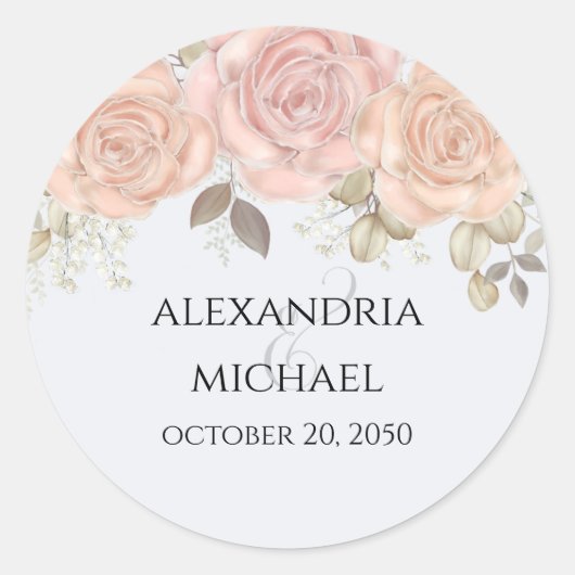 Elegante waterverf bloem roze goud Ampersand Ronde Sticker (Voorkant)