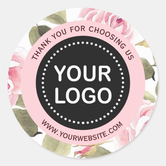 Elegante Waterverf Bloem Roze Uw Logo Slogan Ronde Sticker (Voorkant)