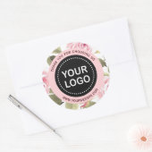 Elegante Waterverf Bloem Roze Uw Logo Slogan Ronde Sticker (Envelop)