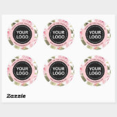 Elegante Waterverf Bloem Roze Uw Logo Slogan Ronde Sticker (Vel)