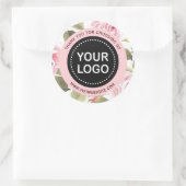 Elegante Waterverf Bloem Roze Uw Logo Slogan Ronde Sticker (Tas)