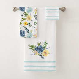 Elegante Waterverf Bloem Rozen Blauw Geel Bad Handdoek