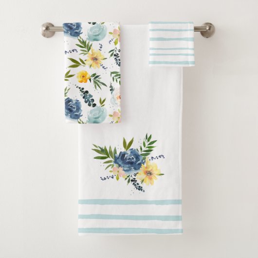 Elegante Waterverf Bloem Rozen Blauw Geel Bad Handdoek (Insitu)